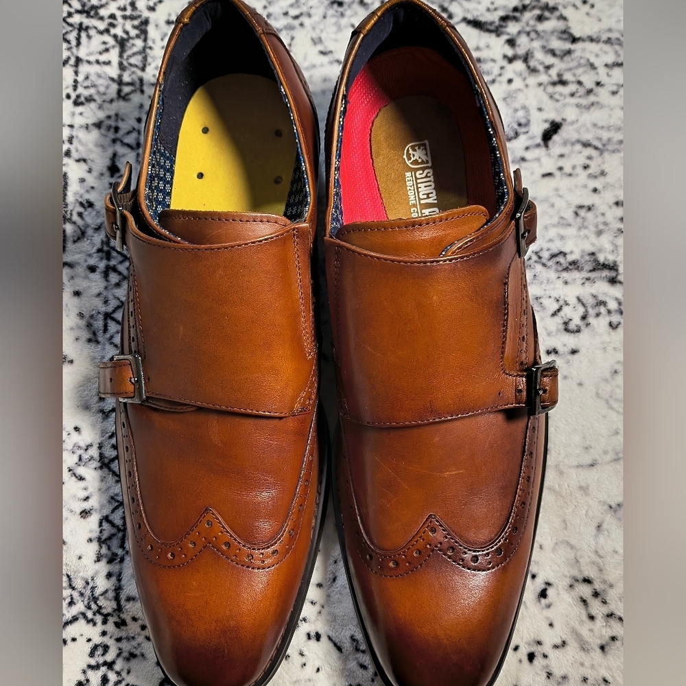 Karson Wingtip Double Monk Strap Stacy Adams Dress Shoes - Cognac US 8 Defective